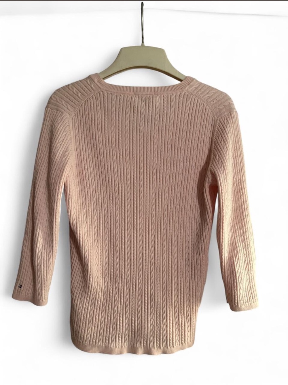Tommy Hilfiger Light Pink Cable-Knit V-Neck Sweater - Picture 2 of 3